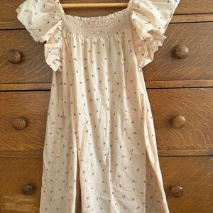 Girls' Cream Flutter-Sleeve Summer Dress